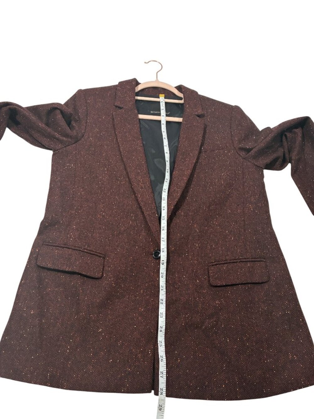 Banana Republic Burgundy Tweed Blazer Size 12 Wool Blend One-Button business pro - Picture 8 of 10